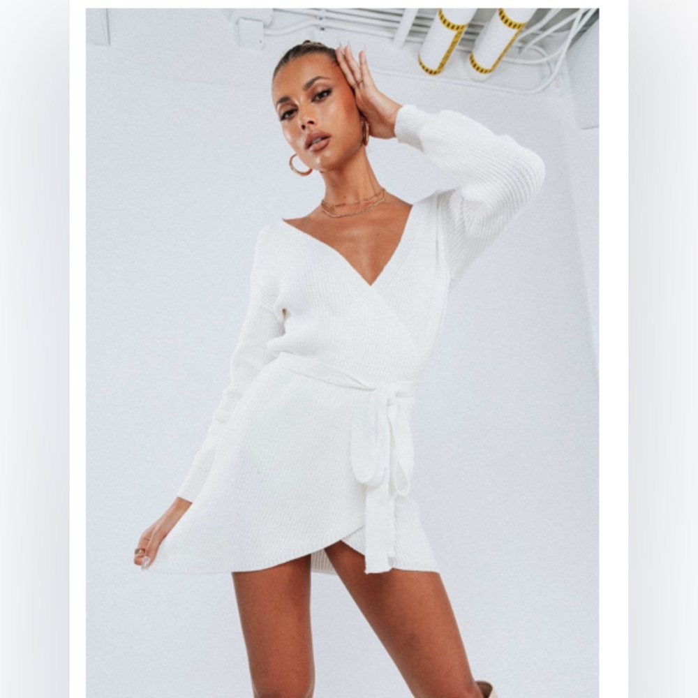 Princess Polly Mini White Sweater Dress